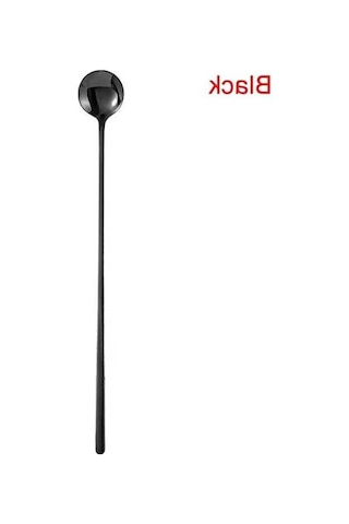 Novahub 24cm Uzun Sap Kahve Çay Karıştırma Kaşık Gökkuşağı Renk Black Black Dondurma Tatlı Kaşığı 304 Paslanmaz Çelik Black