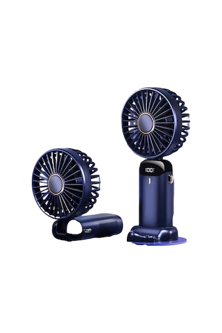 Qingmipy Mavi Usb Şarjlı Mini Fan - Led Ekran, 5 Hız Seviyesi, 90 Derece Katlanabilir, Telefon Tutucu Ve Askı İpi İle Dahili Li-pol Batarya Diğer