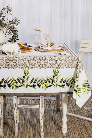 Elart Zeytin Yemek Seti 12 Kişilik Masa Örtüsü Takımı 150x210 Cm Çok Renkli
