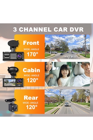 1080p+720p+480p Ön Ve Arka Araç İçi Kamera 3'lü