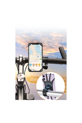 Thentech Silikon Esnek Yapıda Bisiklet Scooter Telefon Tutucu Gidon Üzerine Takılan Silikon Telefon Tutucu Siyah