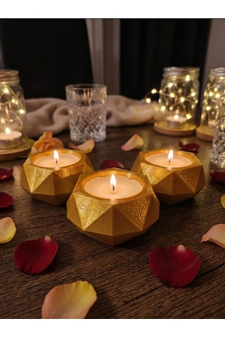 Tealight Mumluk – Dekoratif – Geometrik Desenli Modern Ev Dekoru 3 Lü Set