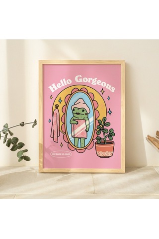 Kız Kurbağası Öz Sevgi Duvar Baskısı, Pozitiflik Merhaba Güzellik Sözü, Pembe Retro Posterler
