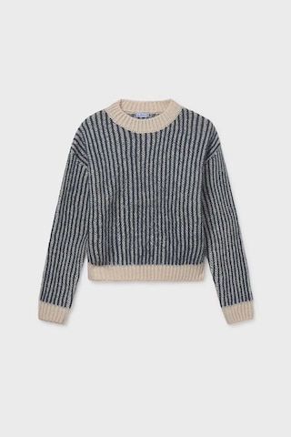 Kız Çocuk Çizgili Triko Kazak Yeşil Charcoal Melange