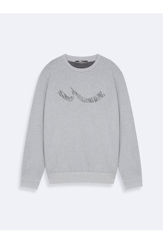 LTB Regular Fit Sign Baskılı Bisiklet Yaka Gri Sweatshırt