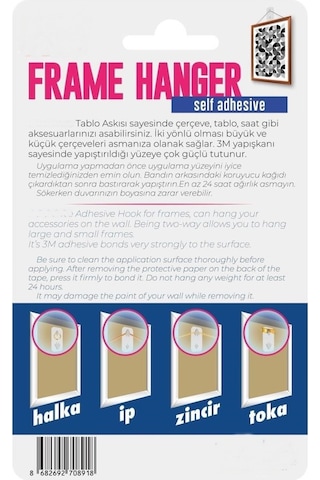 Kendinden Yapışkanlı Tablo Çerçeve Saat Askısı 2 Adet 3 Kg Taşır