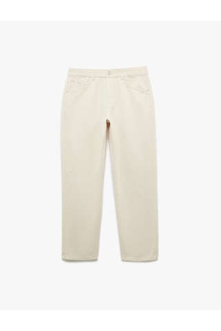 Koton Pamuklu Normal Bel Cep Detaylı Vintage Straight Jean Pantolon Ekru 6wam40045nd Ekru