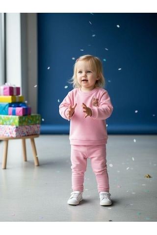 Zekids Kız Bebek Pamuklu Punch Tavşan Nakışlı Sweatshirt-16336 Pembe