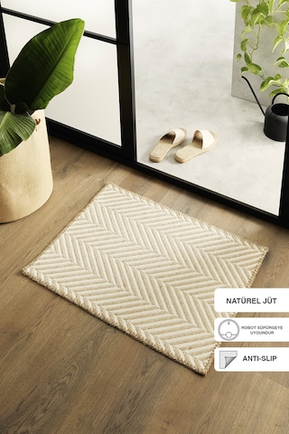 Ocean Home Textile Ekru Renk Balıksırtı Jüt Paspas 50 x 70 CM