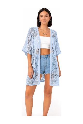 Trend Alisse Kadın Dantel Görünümlü File Kimono Pareo Hırka Camgöbeği