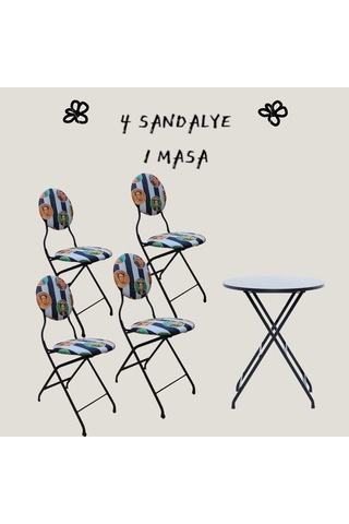 Frida Desenli Metal Bahçe Takımı - 4 Sandalye + 1 Masa