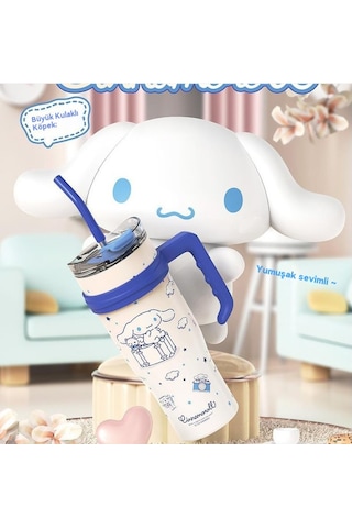 Xıxun Yeni Karikatür 304 Paslanmaz Çelik Büyük Kapasiteli Yalıtımlı Su Pipetli Bardak Beyaz Tarçın Köpek