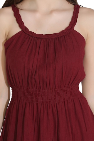Eliş Şile Bezi Askılı Şile Bezi Örgülü Mini Elbise Bordo Brd Bordo