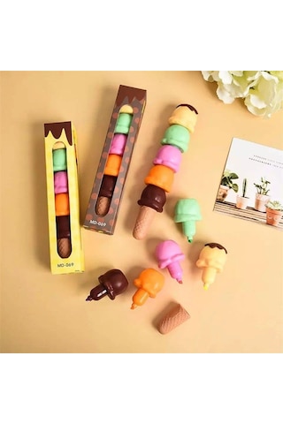 Küçük Bi Yıkıldım Tasarımlı Kırtasiye Ve Dondurma Külahlı Keçeli Kalem Seti