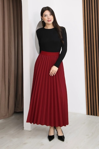 Lodmela Beli Lastikli Piliseli Etek 6017-bordo Bordo