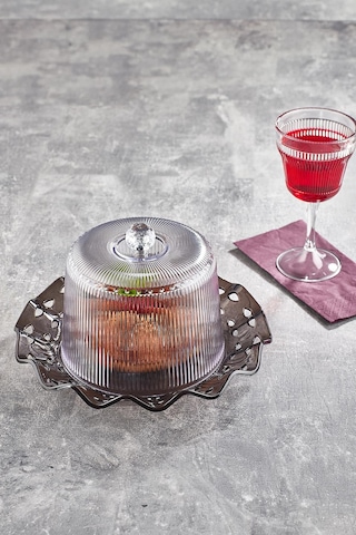 Akrilik Barok Füme Renk Kek Fanus & Kek Saklama Kabı & Şık Sunum Organizeri 26 Cm Füme