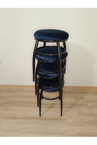 Evko Mobilya Tabure, Bar Taburesi, 2'li Tabure,siyah Ayaklı-mavi