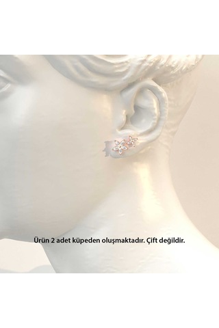 İndigo Takı İkili Çiçek Tohum Kombin Rose Gümüş Küpe