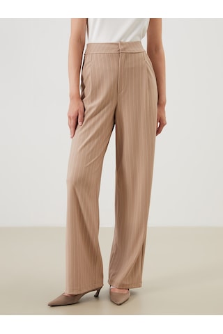 Lcw Modest Bej Loose Fit Çizgili Kadın Pileli Pantolon
