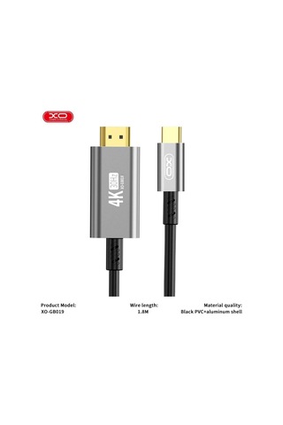 Xo Gb019 Type-c To Hdmı 4k Görüntü Aktarım Kablosu - 1.8 Metre Metal Kasa