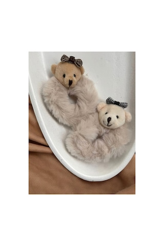 Peluş Ayıcıklı 2li Simit Saç Lastiği - Teddy Bear Puffy Buckle Aksesuarlı Lastik Toka Bej Peluş Ayıcıklı 2li Simit Saç Lastiği - Teddy Bear Puffy Buckle Aksesuarlı Lastik Toka Bej
