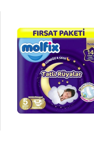 Molfix Tatlı Rüyalar 5 Beden Bebek Bezi 58x2 116 Adet 5 Numara