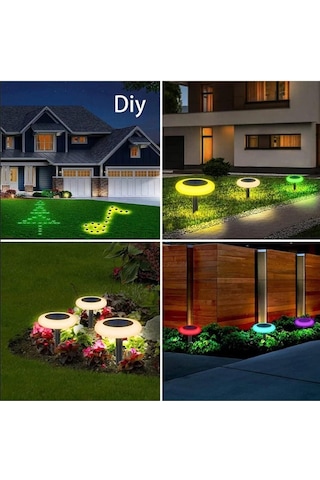Güneş Enerjili Yuvarlak Saplamalı Rgb Çok Renkli Bahçe Aydınlatma Lambası Led Işık