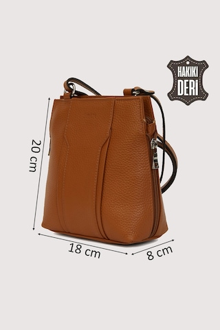 Hakiki Deri Kadın Deri Omuz Çantası Taba Smr562 Taba