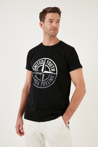 Buratti Baskılı Bisiklet Yaka Pamuklu Slim Fit Erkek T Shirt 541Pusula Siyah