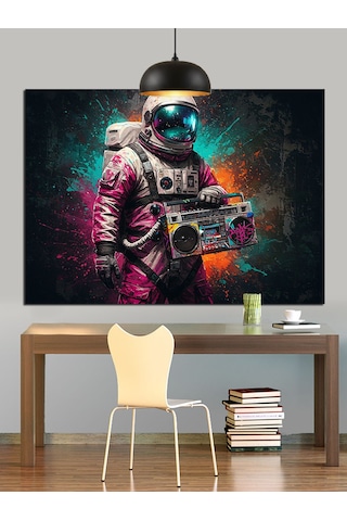 Astronot Komik Uzay Macerası Dekoratif Kanvas - Mdf Ahşap Tablo