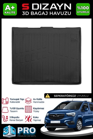 S-dizayn Opel Combo E Seperatörsüz 3d Pro Bagaj Havuzu 2019 Üzeri A+ Kalite