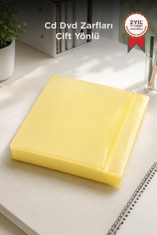 Cd Dvd Zarfları Çift Yönlü 100'lü Paket Sarı Ofis Gereci Görsel Saklama Koruma Kılıfı