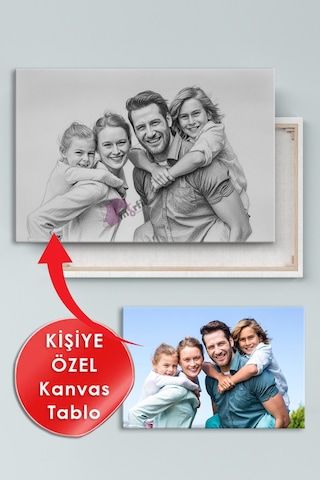 Kişiye Özel Karakalem Efektli Fotoğraf Dijital Baskı Dekoratif Kanvas Tablo 8 Farklı Ölçü