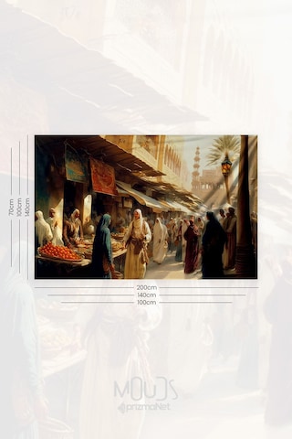 Osmanlı Pazarı Desenli Duvar Halısı Duvar Örtüsü Tapestry Süet Dokulu Kumaş