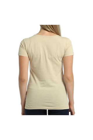 Bant Giyim - Açık Bisiklet Yaka Krem Kadın Tişört T-Shirt