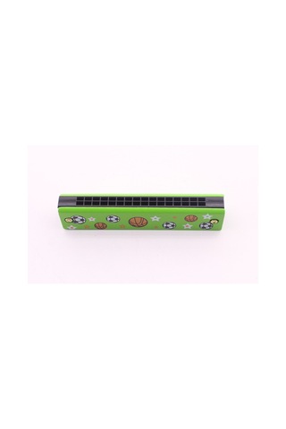 1 Adet Ahşap Mızıka 16 Delikli Çift Sıralı Yeşil Desenli Çocuk Mızıka