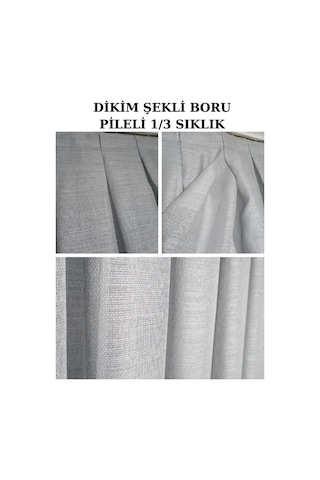 Keten Tül Çuval Desen Görünümlü 1/3 Sık Boru Pileli Krem