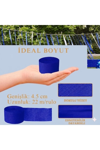 Lacivert Şerit Krapon Kağıdı Rulosu, Çiçek Yapım, El İşi Süsleme Kağıdı, 6 Adet, 4.5 Cm X 22 Metre