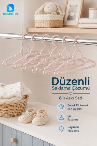 Bebe Askısı 6 Lı Plastik Bebek Çocuk Elbise Askısı Dolap İçi Kıyafet Düzenleyici Bej
