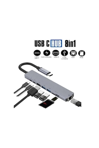 Type-c Hub Dönüştürücü Çevirici Çoklayıcı Usb Hdmı Micro Sd 8 Girişli