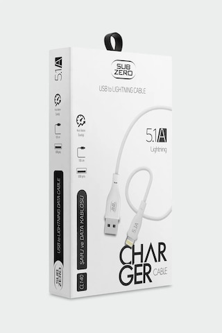 Subzero Cl140 Lightning 5.1a Hızlı Şarj & Data Kablosu 1 Metre Beyaz
