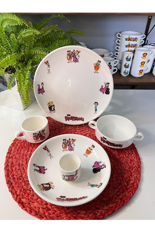 5 Parça Taş Devri Çakmaktaş Model Çocuk Bebek Yemek Takımı Çok Renkli