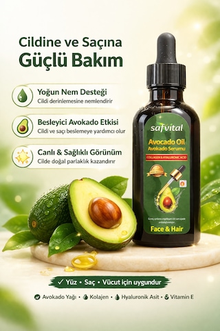 Safvital Avokado Yağı Serumu 100 Ml Kolajen Hyaluronik Asit Nemlendirici Cilt Ve Saç Bakım Yağı