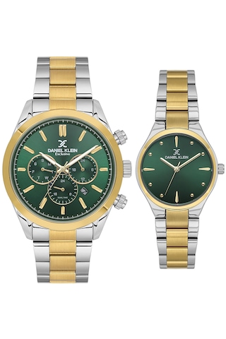 Daniel Klein 8682308439880 Yeşil Special Edition Çelik Kordonlu Sevgili Çift Kol Saatleri Gold - Gümüş