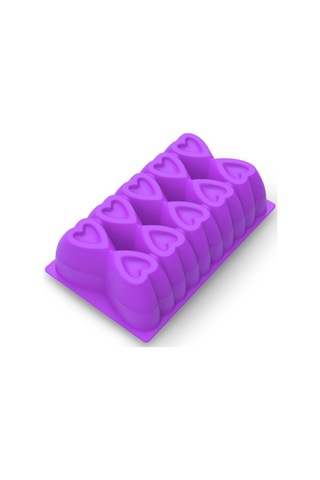 Kalp Desenli Risotto Silikon Baton Kek Kalıbı 26x16 Cm Lila