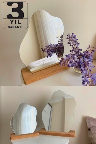 Evcazım 35 Cm X 28 Cm Düzensiz Estetik Makyaj Aynası Çerçevesiz, Dekoratif Masa Üstü Ayna Yatak Oda