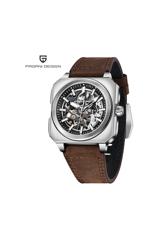Pagani Design Pd-1791 Erkek 42mm Su Geçirmez By-9020 Otomatik Mekanik Saat Safir Kristal Işıklı Spor Saat Gümüş Siyah Diğer
