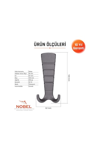 Mina Lüks Portmanto Askı, Metal, Vestiyer Askı, 202 Gr, Dolap Askılık, Duvar Askılığı, Titanyum Vidalı 5 Adet