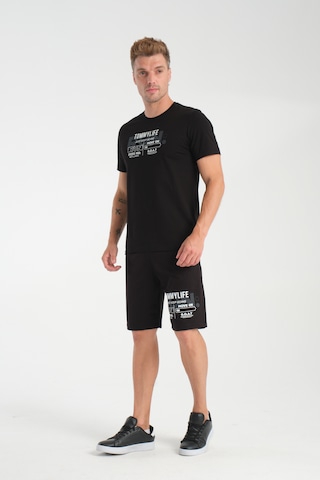 Tommy Life Siyah Baskılı Regular Şort T-shirt Takım