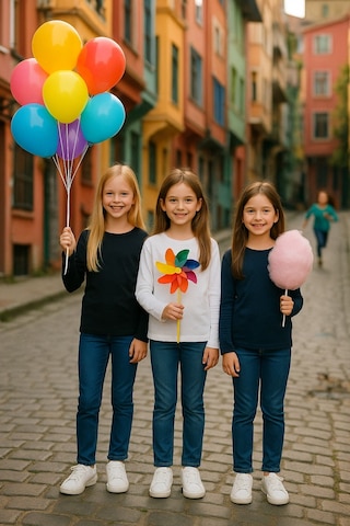 Çocuk Uzun Kollu T-shirt Kız - Erkek Unisex %100 Pamuk 3'lü Süper Pack Ek-1